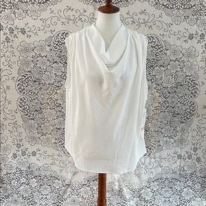 Dex Black Tape cow neck, crêpe top, white color sleeveless